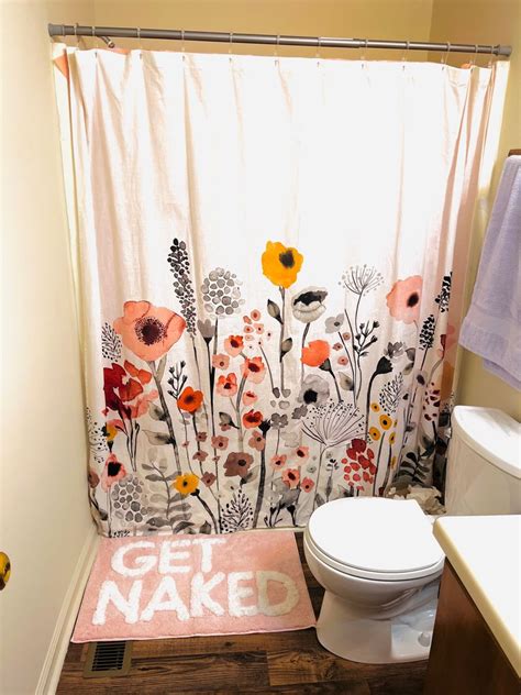 College Apartment Bathroom Inspiration With Get Naked Bath Mat Floral Shower Curtain