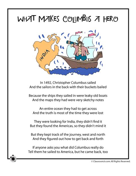 In 1492 Columbus Sailed The Ocean Blue Poem Christopher Columbus Poem