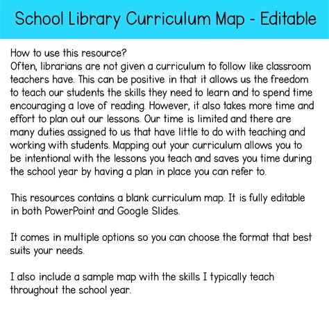 Elementary Library Curriculum Map Templates Editable