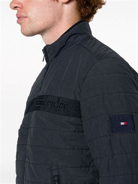 Tommy Hilfiger Logo Embroidered Padded Jacket Blue Farfetch