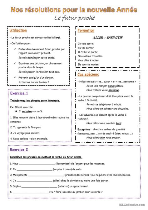 Le futur proche fiche de grammaire Français FLE fiches pedagogiques