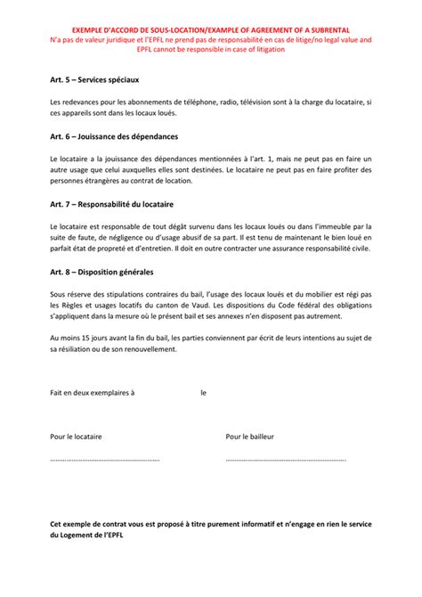 Pdf Exemple De Contrat De Sous Location D Une Chambre Pdf T L Charger