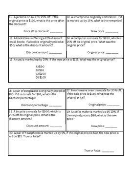 Discounts Markups Worksheet By Simple Math Worksheets Tpt