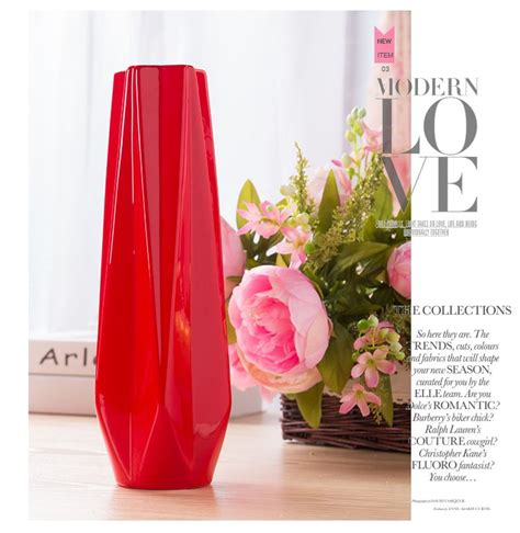 Compre Color Rojo Florero De Cerámica Tamaño Grande Flor Roja Porcelana