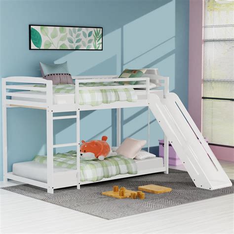 Dreambuck Twin Over Twin Bunk Bed With Slide And Ladder Low Floor Twin Bunk Beds With Safety