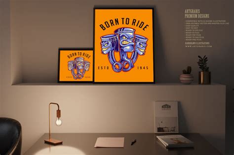 Vintage Piston Hot Rod Logo Cartoon Illustrations Buytshirtdesigns