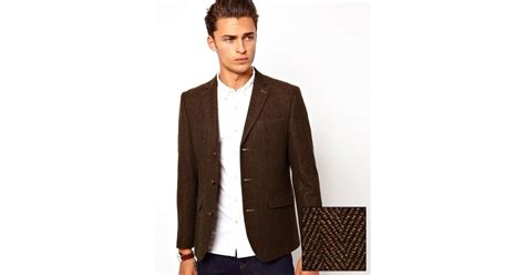 Lyst Asos Slim Fit Blazer In Herringbone In Natural For Men