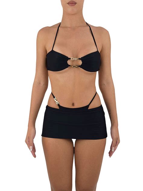 Liangchengmei Women Piece Black Bikini Set Halter Neck Bathing Suit