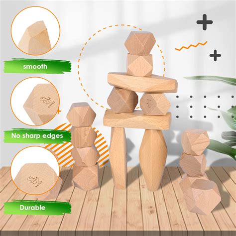 Buy Oathx Stacking Rocks Wooden Grimms Blocks Building Preschool Toys