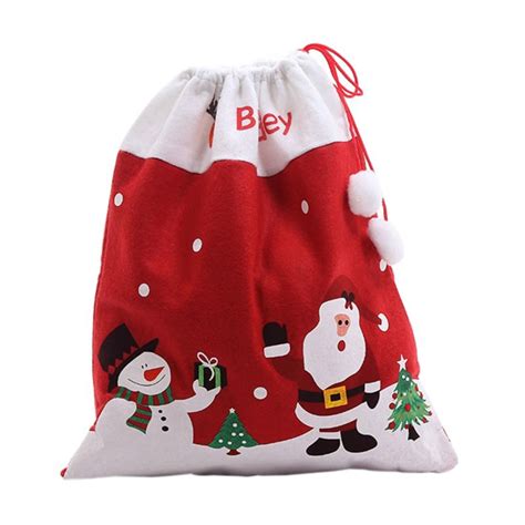 Christmas Gift Bags Santa Claus Xmas Tree Drawstring Canvas Sack Happy