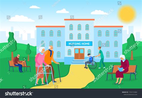 Cartoon Color Nursing Home Building Characters Stock Vector (Royalty ...