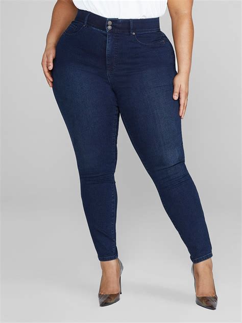 Plus Size High Rise Curvy Fit Skinny Jeans In Dark Indigo Tall Inseam