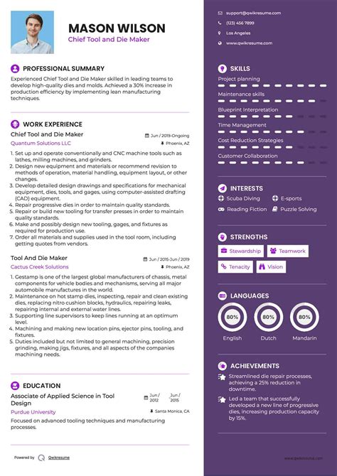 10+ Tool And Die Maker Resume Samples & Templates for 2025