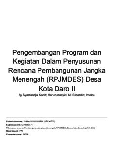 Pengembangan Program Dan Kegiatan Dalam Penyusunan Rencana Pembangunan