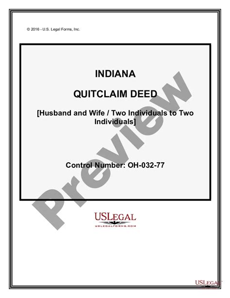 Indiana Quitclaim Deed From Husband And Wife Two Individuals To Two Individuals Us Legal Forms