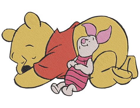 Winnie The Pooh And Piglet Sleeping Filled Embroidery Design Instant