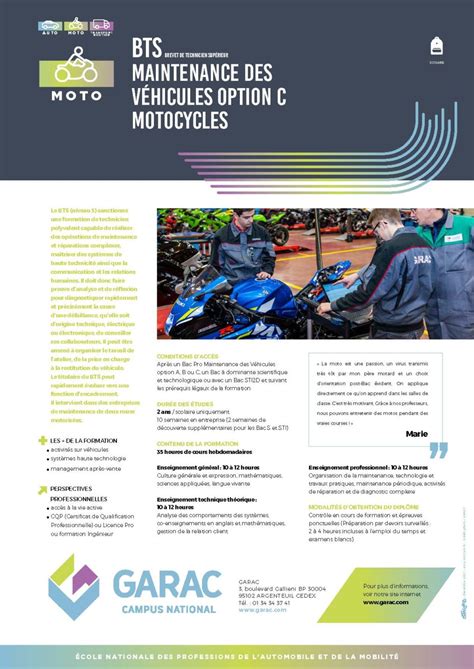 Bts Maintenance Des V Hicules Option Motocycles Technicien Moto Garac