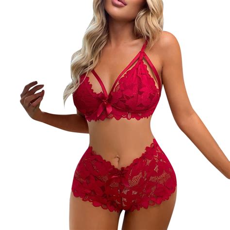 Sheer Floral Lace Pajamas Lingerie Set High Waist Sleepwear Bra And