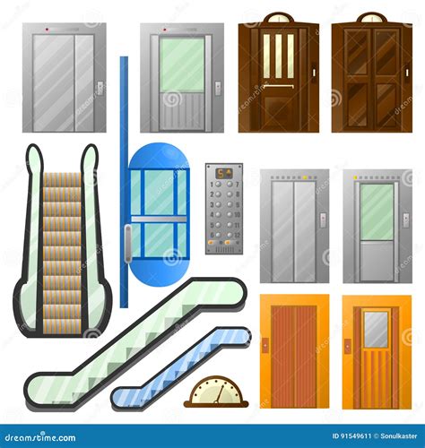 Elevators Or Escalator Lifts Vector Icons Set Stock Vector