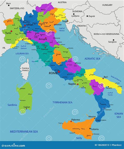 Colorido Mapa Político Italia Con Capas Claramente Separadas