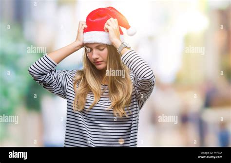 Junge H Bsche Blonde Frau Tragen M Tze Ber Isolierte Hintergrund Kopfschmerzen Leiden