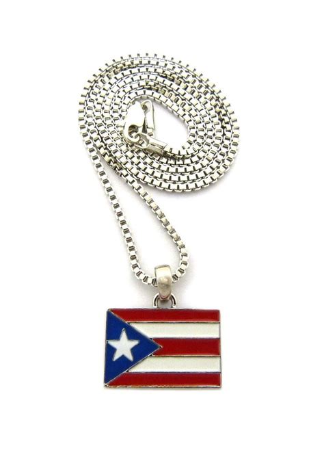 Crescendo SJ INC New Puerto RICO Flag Pendant &24" Box Chain Hip HOP Necklace - RC1887R ...