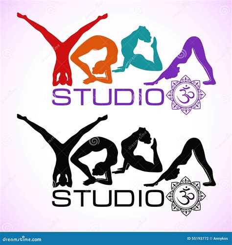 Creative Logo Of Yoga Studio With Womens Silhouettes Stock Vector