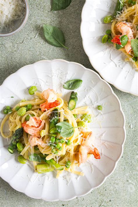 Pasta Al Limone Met Lentegroenten En Scampi Een Lepeltje Lekkers