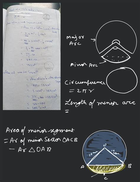 chord of a circle radius =10 cmOA=OB=10 cm∠AB=90∘ freo of a minos segme..