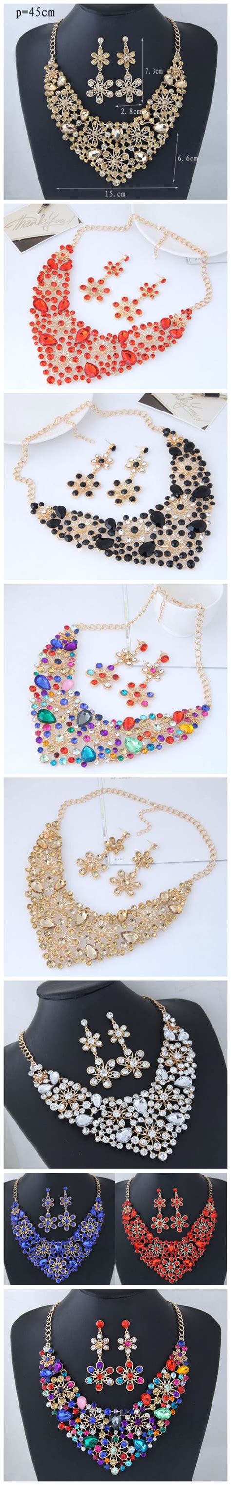 Rhinestone Inlaid Hollow Flowers Cluster Fashion Necklace And Earrings