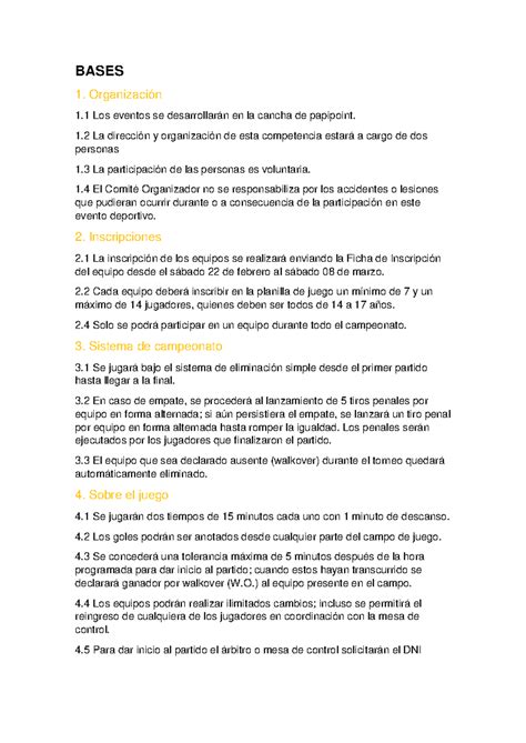 Bases del Campeonato BASES 1: Organización y Reglas del Evento