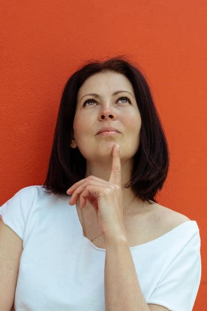 Premium Photo Closeup Portrait Of Pleased Emotional Caucasian Brunette Woman Forty Years Old