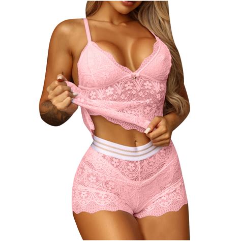 DISKEBUISS Sexy Sheer Floral Lace Pajamas Lingerie Set High Waist