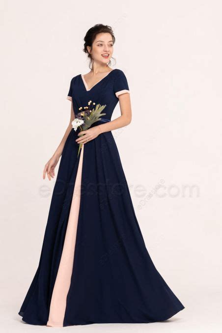 Nostalgia Rose Color Modest Bridesmaid Dresses Cap Sleeves Edresstore