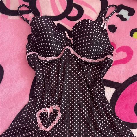 Y2k Pink Lace Black Lingerie Slip Dress No Depop