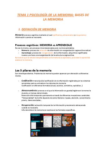 TEMA 1 PSICOLOGIA DE LA MEMORIA BASES DE LA MEMORIA Pdf