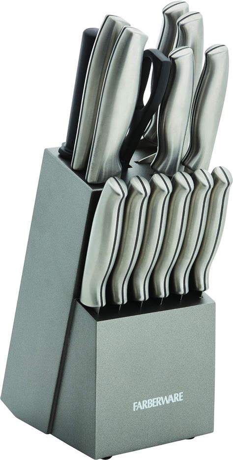 Farberware 15 Piece Stamped Stainless Steel Knife Block Set High Carbon Stainless