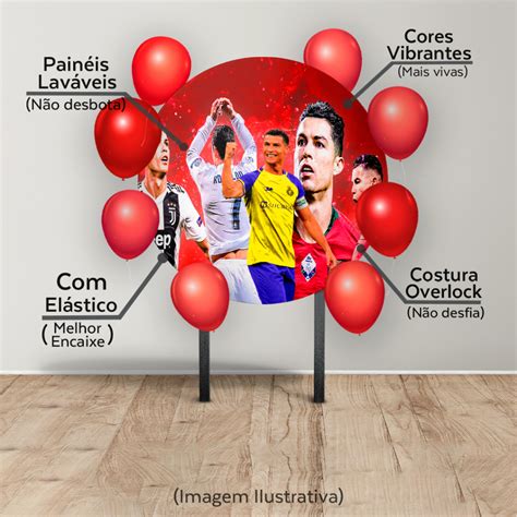 Painel de Festa Redondo Tema Jogador Cristiano Ronaldo CR7 Veste Fácil