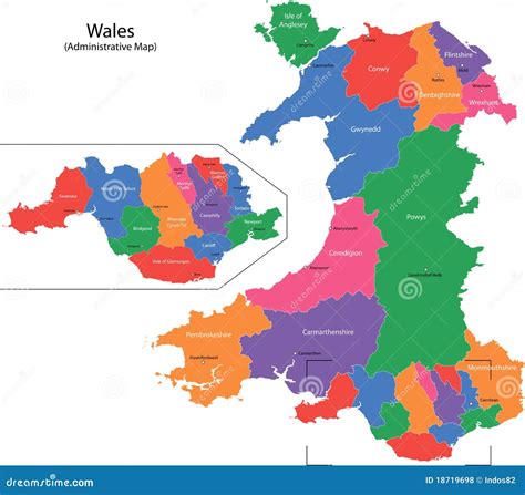 Wales Map Stock Vector Illustration Of District Counties 18719698