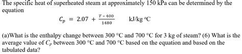 Solved The specific heat of superheated steam at | Chegg.com