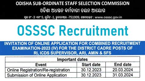 OSSSC RI ARI Amin Supervisor Recruitment 2895 Vacancies