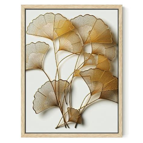 PIKWEEK Golden Ginkgo Leaf Wall Hanging Decor With Frame Golden Metal