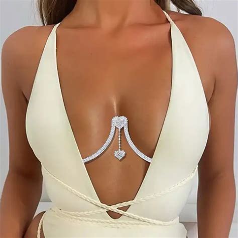 Top Fashion Rhinestone Beach Bikini Swimwear Women Chest Bracket Double Pendant Heart Bras