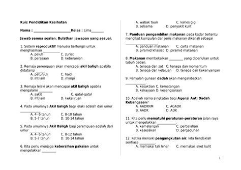 Kuiz Cara Menjaga Kebersihan Diri Pendidikan Kesihatan Tahun 1 Nbkomputer