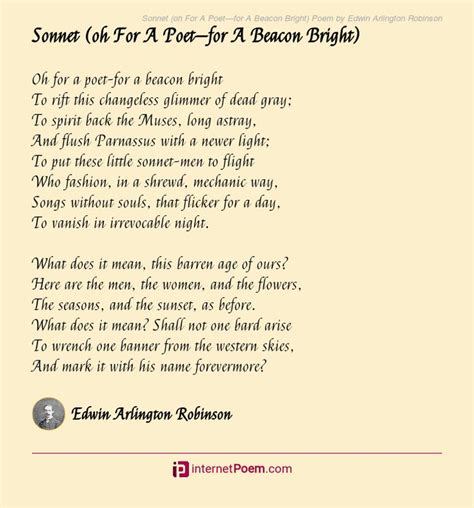 Sonnet Oh For A Poetfor A Beacon Bright Poem By Edwin Arlington