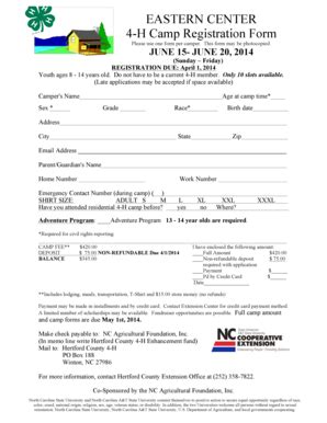 Fillable Online Ces Ncsu Eastern Center H Camp Registration Form