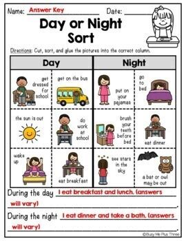 Day and Night Sort Worksheet Activity | TpT