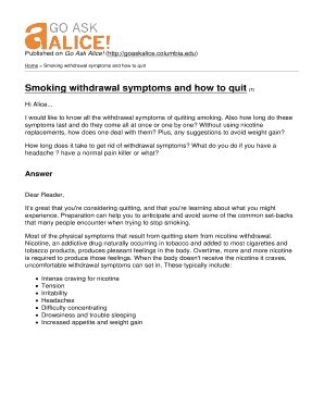 Fillable Online Smoking withdrawal symptoms and how to quit Fax Email Print - pdfFiller