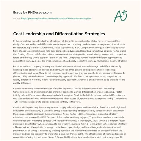 Cost Leadership And Differentiation Strategies