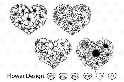 Flowers Heart Svg Bundle Flower Svg Graphic By Tadashop Design · Creative Fabrica